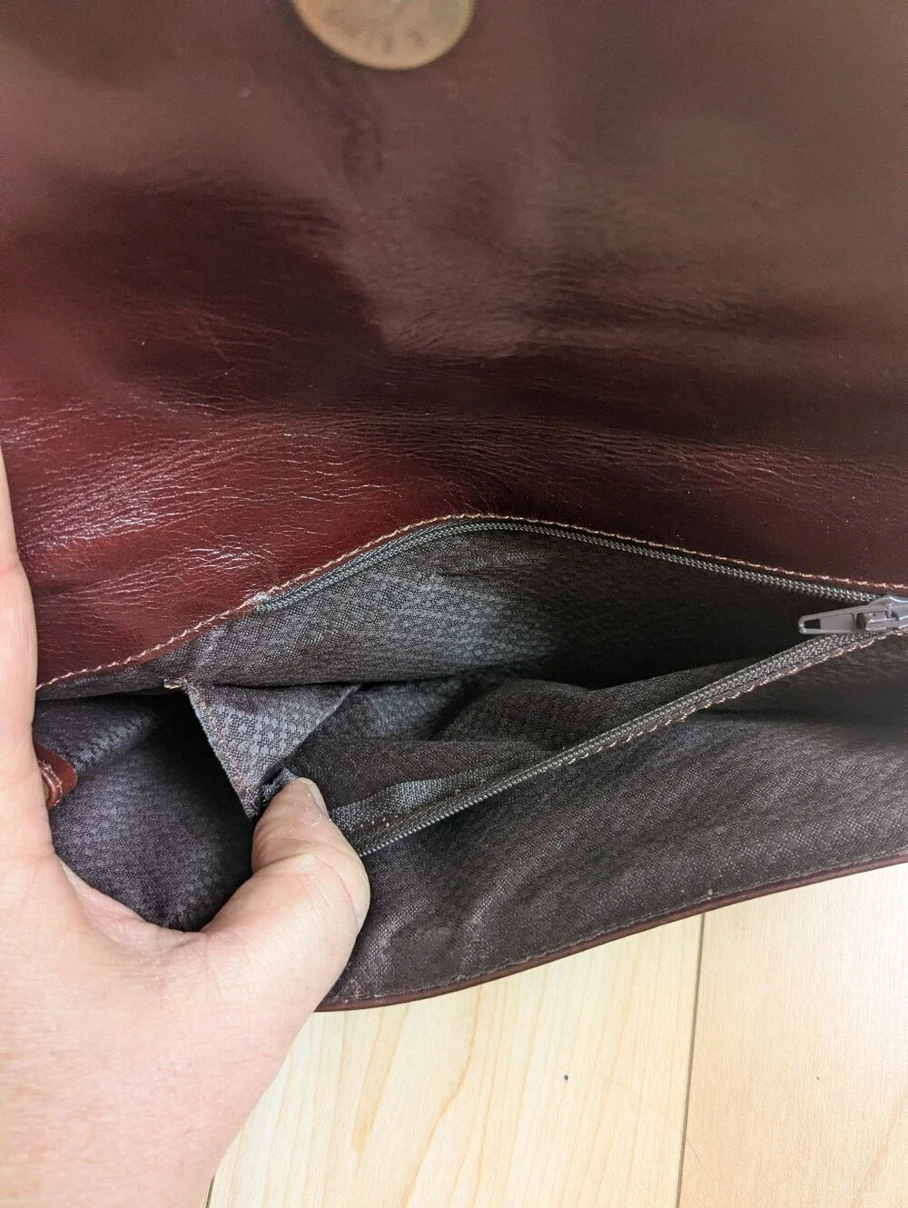Turkish Wool Kilim Brown Leather Wallet Clutch Bag